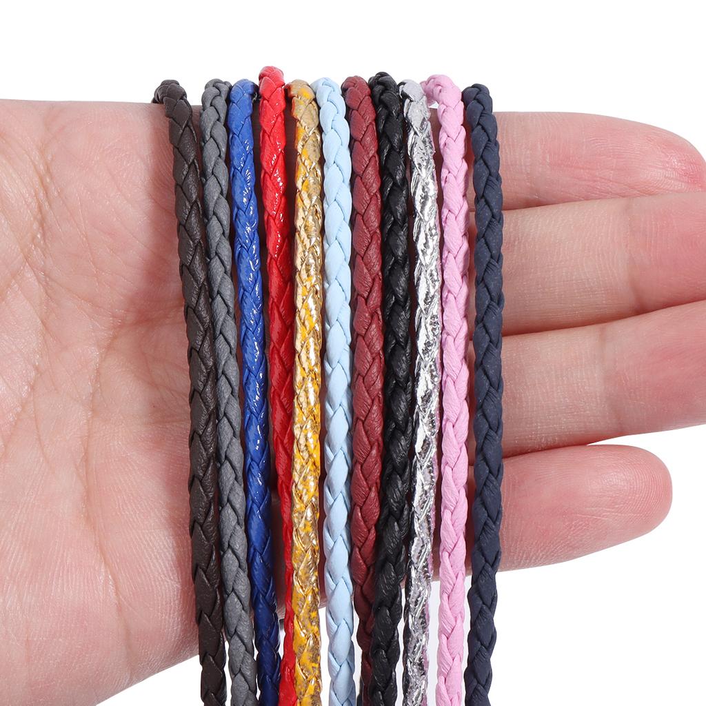 10 Meter 3mm Geflochtene Lederkordel Seil 4 Stränge Weiche PU-Lederkordel Für DIY Schmuckherstellung Halsketten Weben Armband Anhänger Dekoration