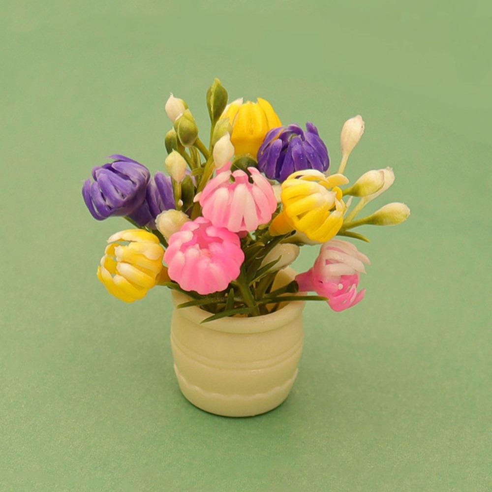 

3pcs 1:12 Green Luo Plant Plastic Finished Flower Vase Potted Plant Doll House Accessories