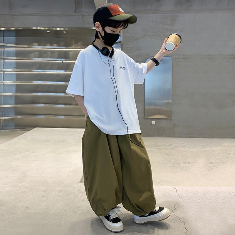 Set Estivo a Maniche Corte per Ragazzi Taglia Media-Grande T-Shirt alla Moda + Pantaloni della Tuta Set Due Pezzi alla Moda