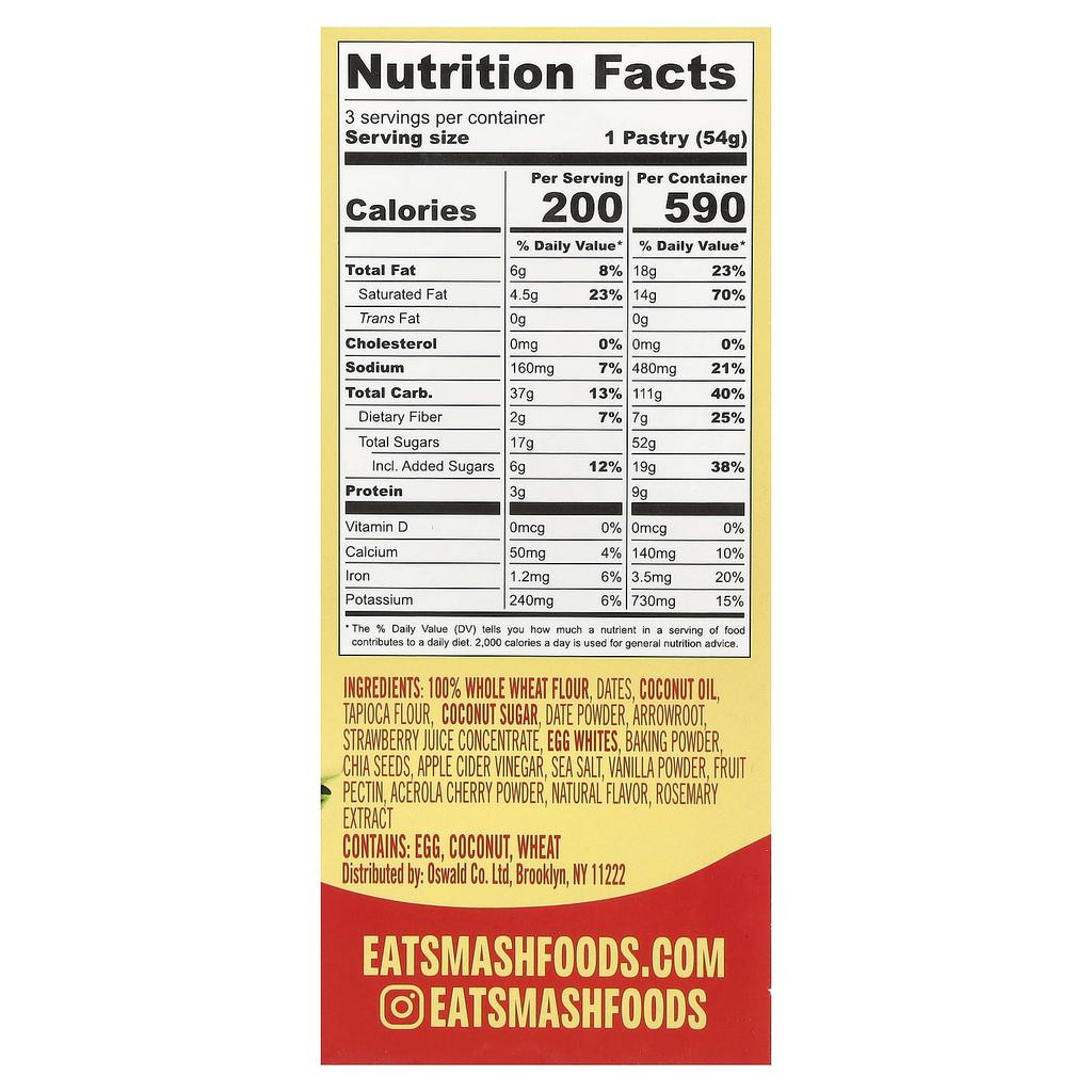 Smash Foods, Toasties™, Strawberry, 3 Pastries, 54g (1.9oz) Each