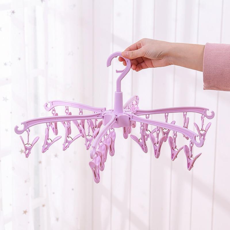 Folding Clothes Dryer Rotatable Hanger Windproof Socks Underwear Drying Rack Home Storage Laundry Rack 24 Clips