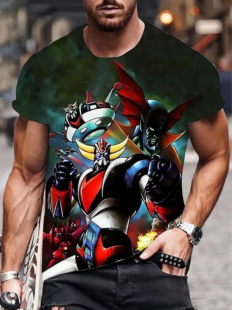 Classic Anime Mazinger Z Robot 3D Printed T-shirt Summer Men's Cartoon Short Sleeved Shirt Harajuku Street Casual Round Neck Pullover