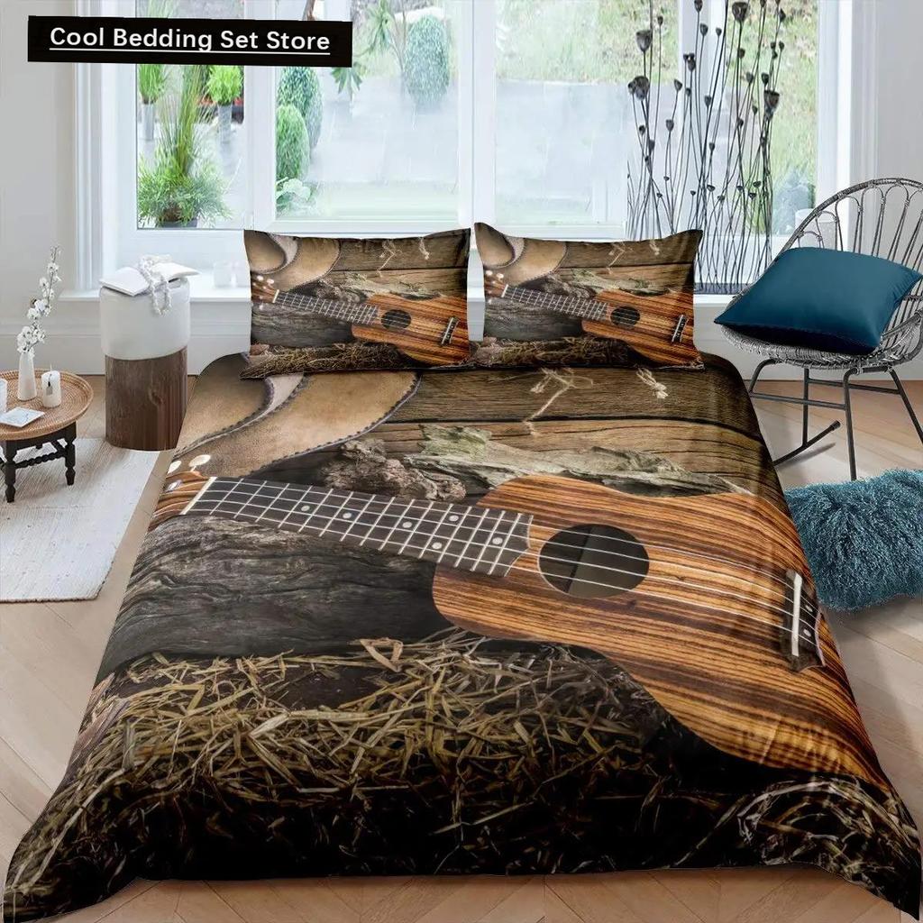Western Cowboy Duvet Cover Set Vintage Farmhouse Bedding Set For Kids Boys Teens Queen Size Soft 2/3Pcs Polyester Quilt Cover