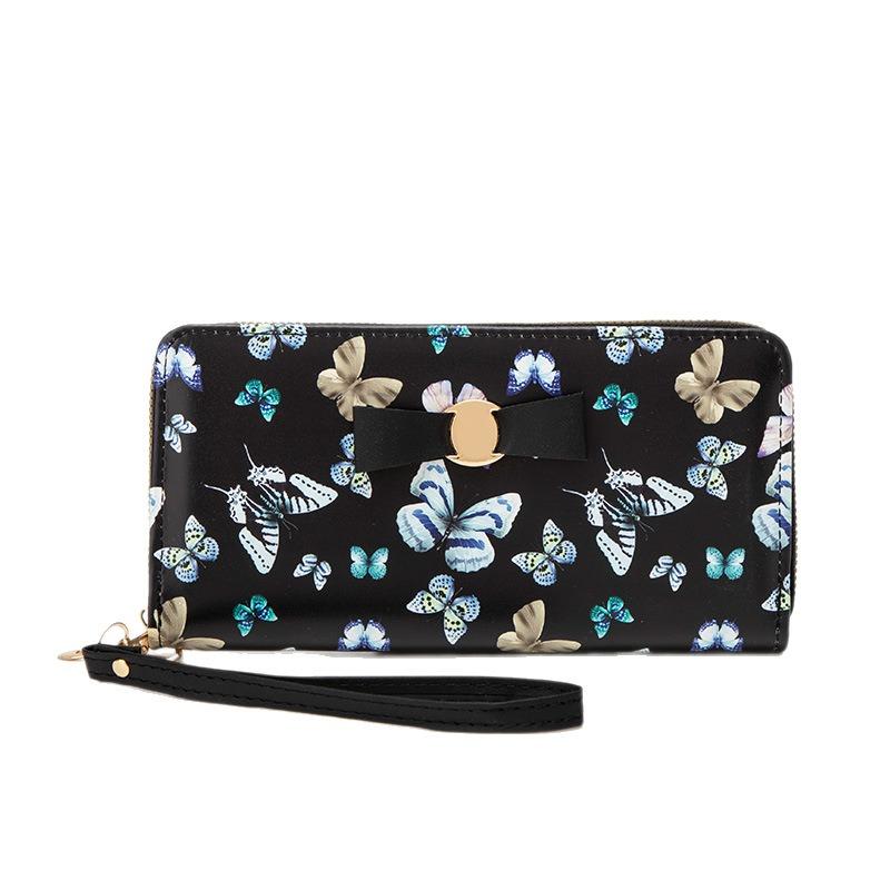 New printed butterfly long wallet fashionable and versatile women's multi-card wrist small bag card bag