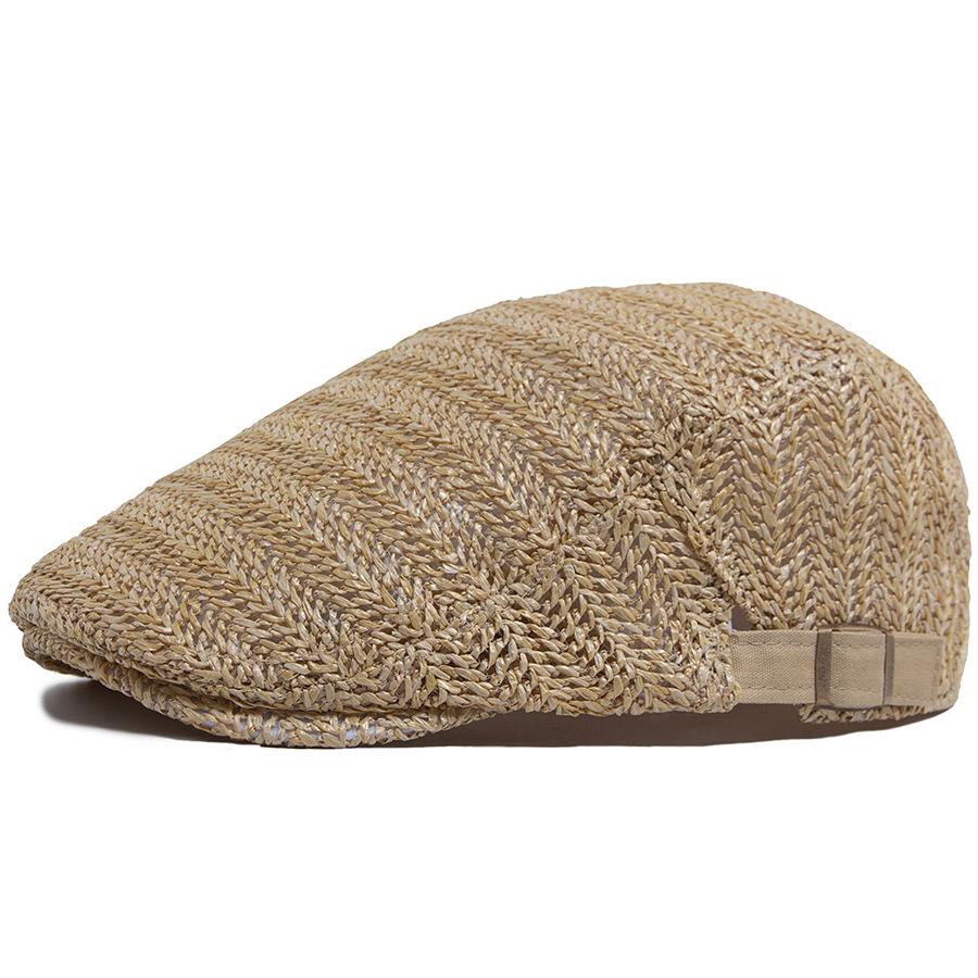 

Fashion Straw Hollow Forward Hat Men s and Women s Summer Breathable Beret Outdoor Shade Cap Newsboy Hat adjustable [55-59cm]