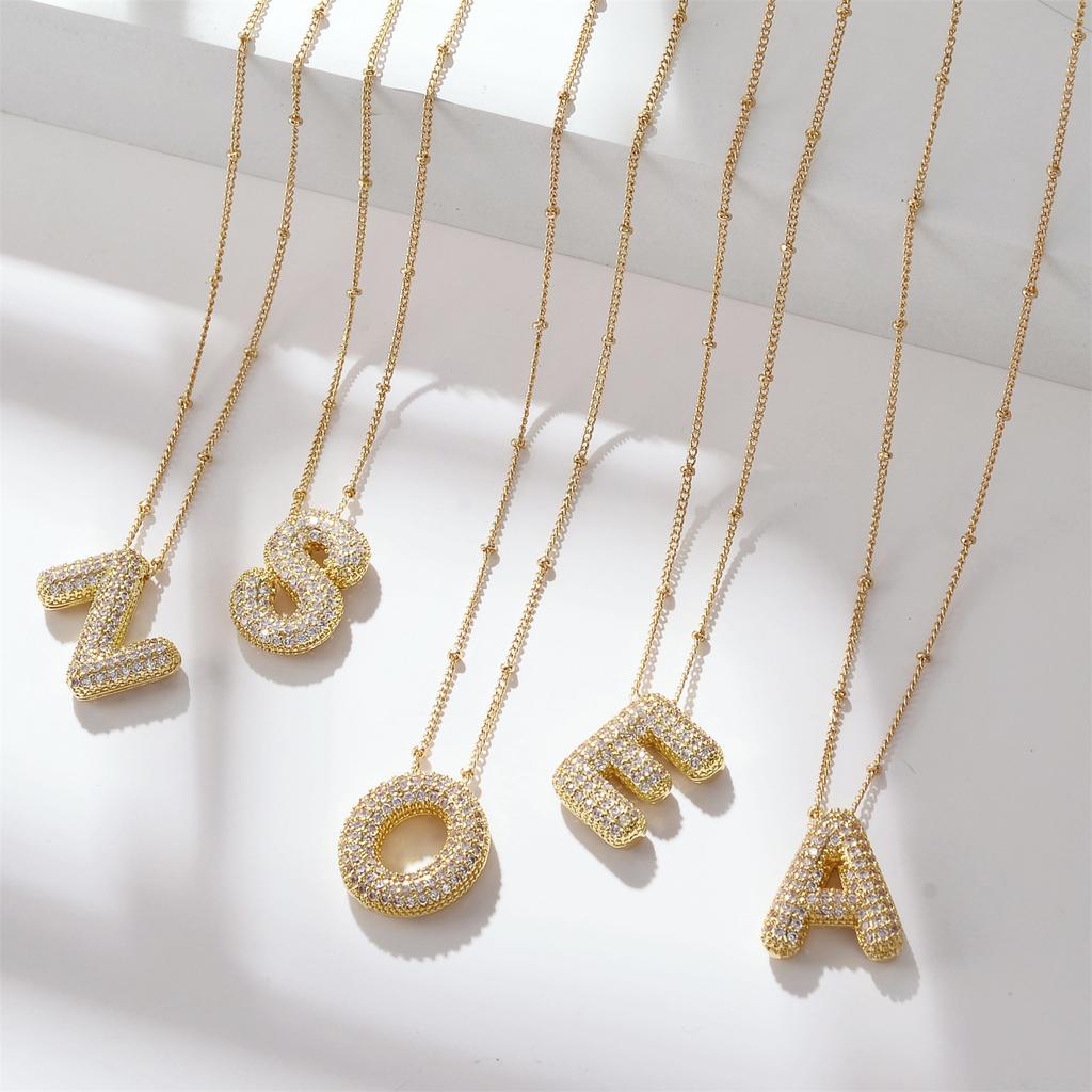Light Luxury Brass 26 English Bubble Letter Zircon Large Pendant For Women's Party Jewelry Necklace