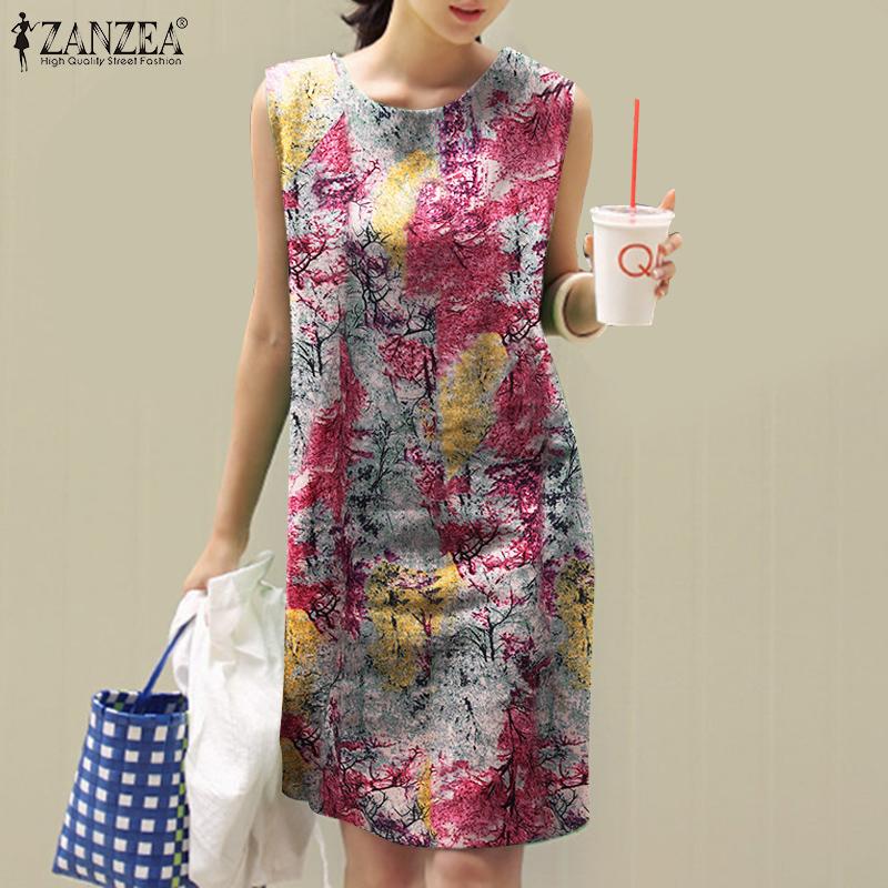 

ZANZEA Женское повседневное летнее хлопковое платье без рукавов с круглым вырезом