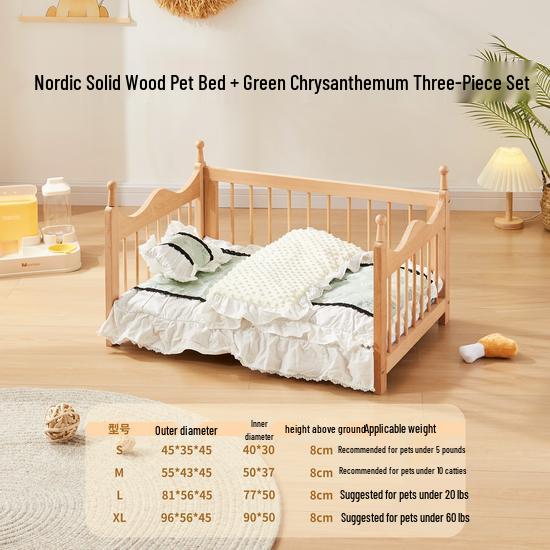 Four Seasons Removable Washable Wooden Doghouse Bed for Small to Medium Dogs