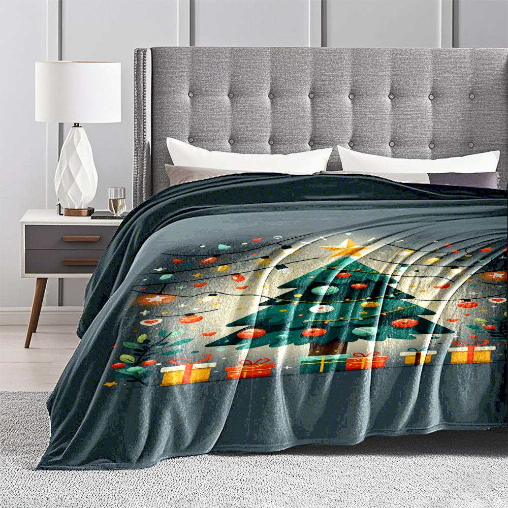 Christmas Tree with Gifts and Lights Flannel blanket for bedroom, living room, sofa, and nap