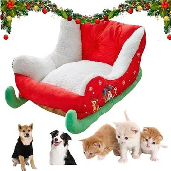 Cozy Christmas Sleigh Bed for Pets: Winter Warmth, Deep Sleep, Soft, Safe, Removable & Washable.