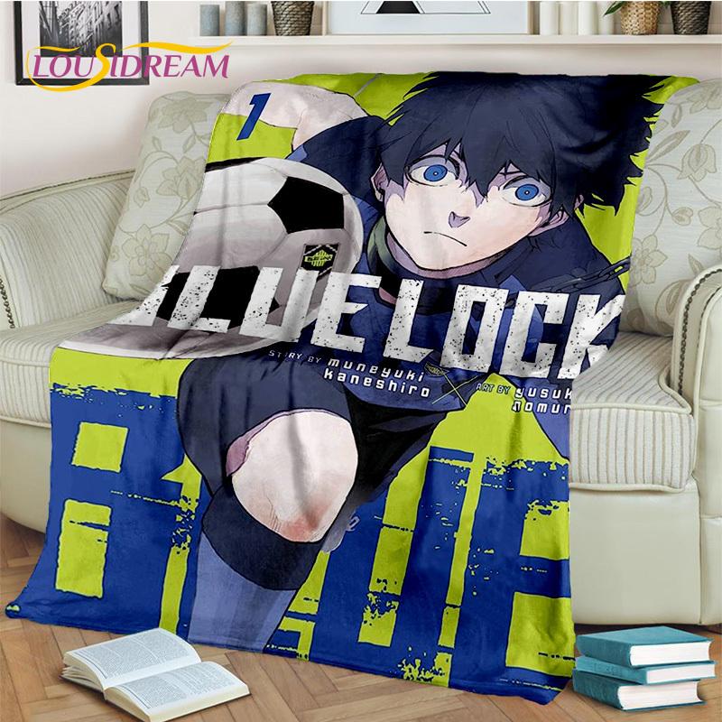 3D Blue Lock Cartoon Football Anime Blanket,Soft Throw Blanket for Home Bedroom Bed Sofa Picnic Travel Office Cover Blanket Kids