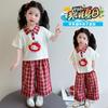 Girls' Korean Edition Set Summer 2026 New Girl's Cartoon Short Sleeve Summer Dress Children's Wide Leg Pants Two Piece Set