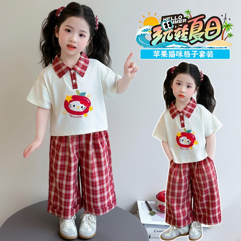 Girls' Korean Edition Set Summer 2026 New Girl's Cartoon Short Sleeve Summer Dress Children's Wide Leg Pants Two Piece Set