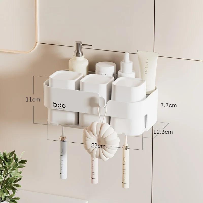 

Настенный держатель зубных щеток с чашкой без сверления, белая чашка для ополаскивателя полости рта и электрическая зубная щетка, полка для хранения в ванной
