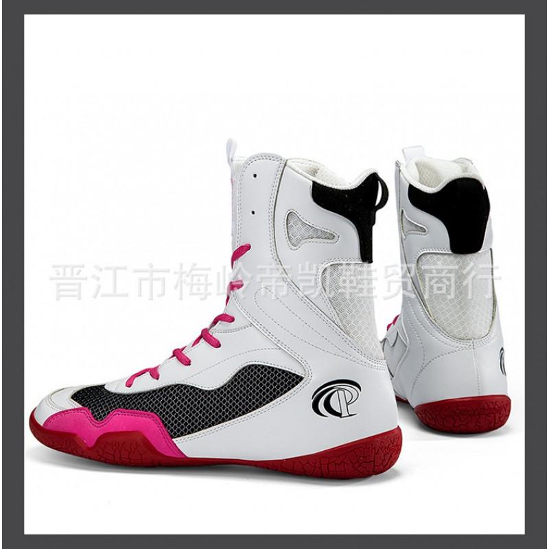 Mens High-Top Boxing Training Shoes Indoor Fitness Jump Rope MMA Combat Sports Breathable Elastic Fabric Upper Rubber Sole