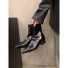 Korean small bare boots, black pointed short boots, women's shoes 2025 new models, super autumn and winter foreign thick heel thin boots