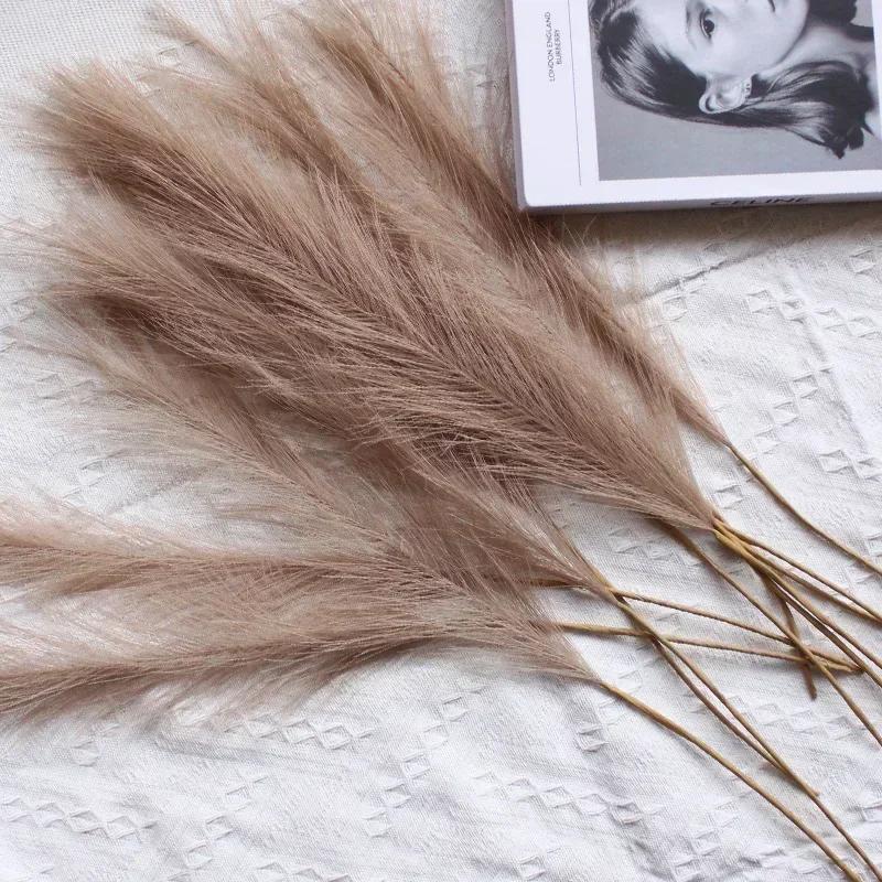 55CM 5PCS Fluffy Pampas Grass Boho Decor Flower Fake Plant Reed Simulated Wedding Party Home Decoration Artificial Flowers