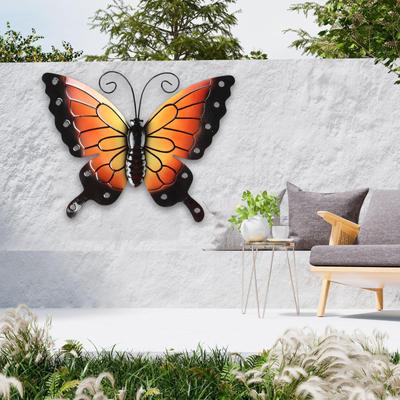 Multicolor Ornament Wall Art Simulated Butterflies Sculptures Handcrafted for Patio Outdoor