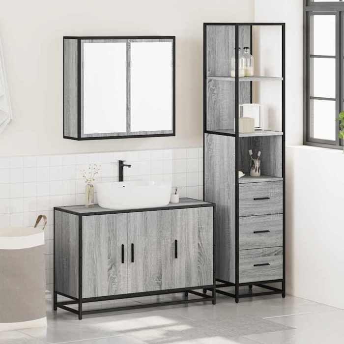VidaXL Ensemble De Meubles De Salle De Bain 3 Pcs Sonoma Grey, Storage Cabinet, Bathroom Cabinet, Vanity Unit 3301133
