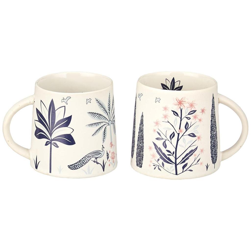 Keramik Pfau Kaffeetassen | Set mit 2 | Mikrowellengeeignet | Kaffeetassen | 350 ml | Blau