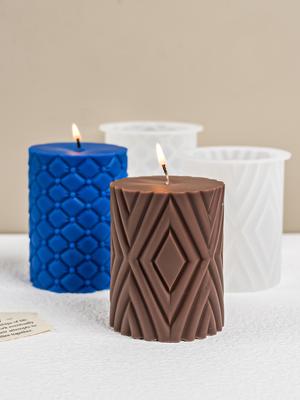 DIY Leather Geometry Cylindrical Silicone Candle Mold Handmade Soap Making Supplies Tools Plaster Resin Molds Home Decor Gifts