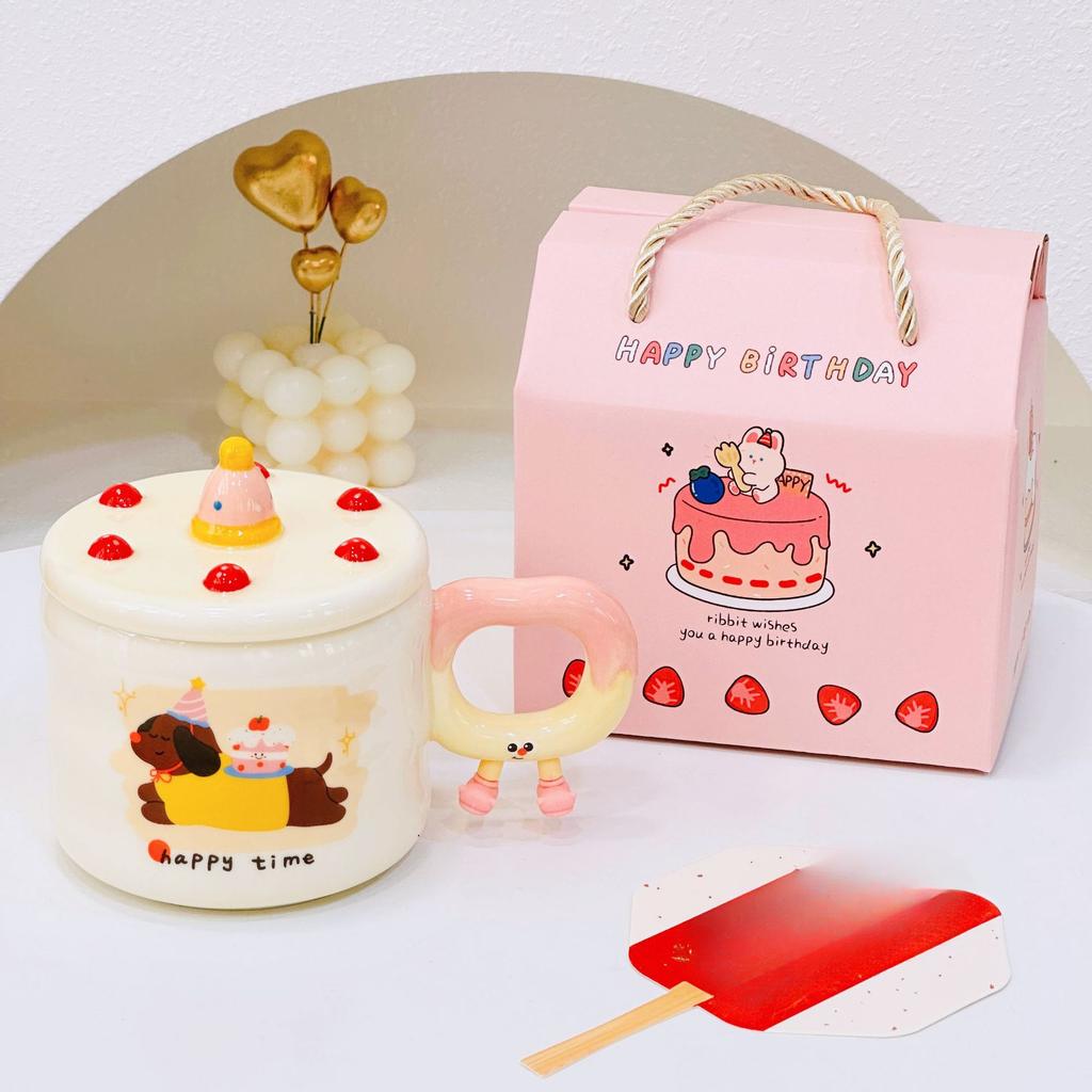 Birthday Gift Cartoon Home Girl Cute High-looking Ceramic Mug with Lid Water Cup Cat Puppy Water Cup