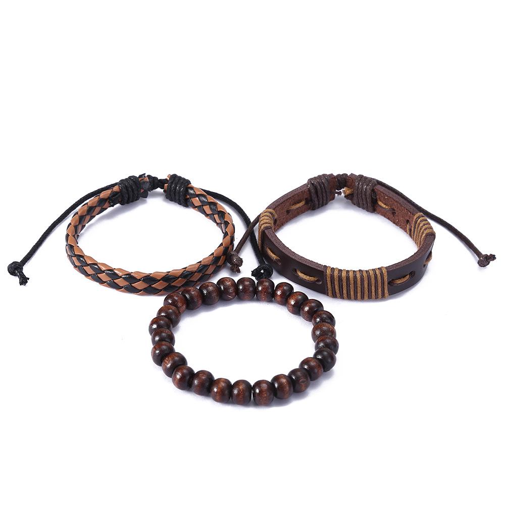 European-American Retro Braided Leather Multi-Layer Bracelet - Punk Style, Genuine Leather