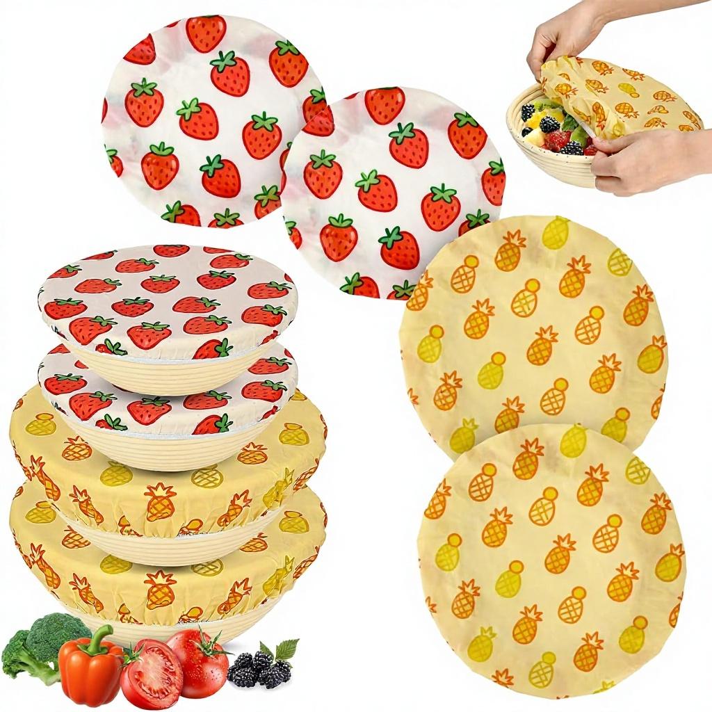 Beeswax Bowl Covers for Food Proofing, Reusable Cotton Food Covers for Mixing Bowls, Stretch Fit Covers, Kitchen Storage