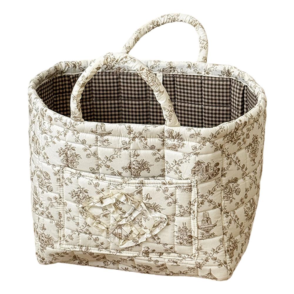 Fabric Pastoral Debris Organizing Bag with Easy Carry Handles Laundry Storage Bin for Shelves Closet Laundry Home Office Decor