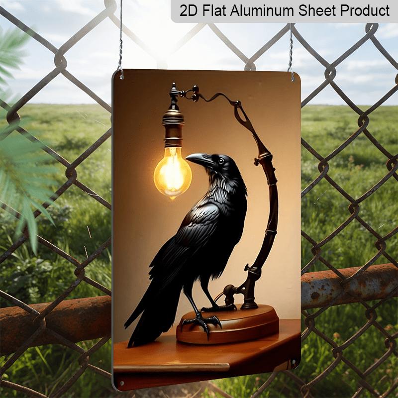 2D Flat 1pc Retro Crow and Black Metal Sign, A 12 By 8 Inch Metal Crow Art Decoration Plaque, Ideal for Home and Office, Modern Interior Design