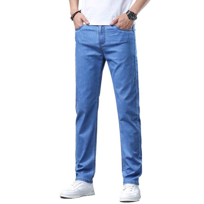 Ultra-thin Section of Ice Silk Jeans Men's Summer New Straight Loose Men's Elastic Casual Long Trousers