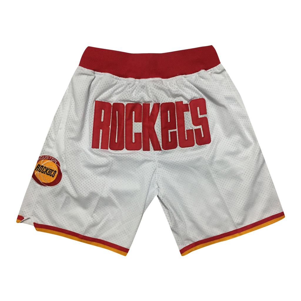 Rockets Retro Embroidered Drawstring Cropped Basketball Shorts Training Shorts