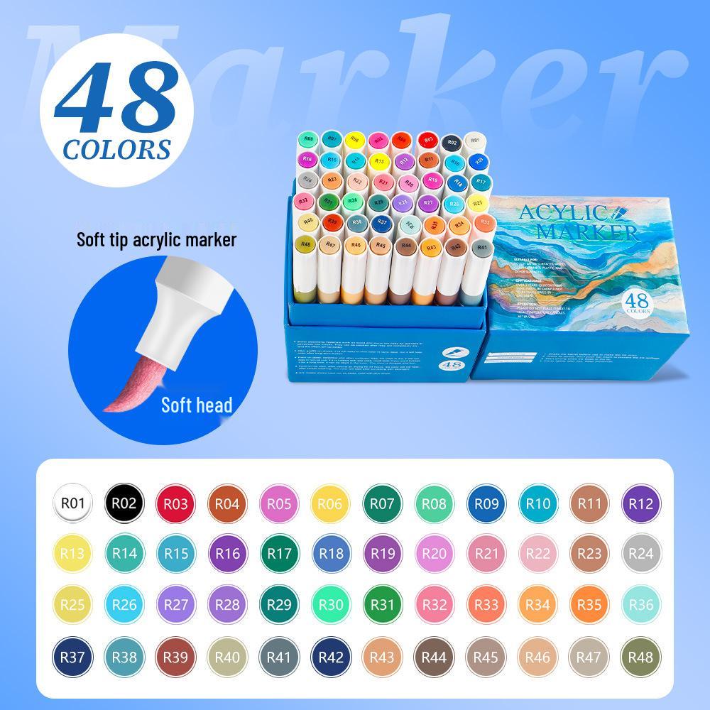 Soft Tip Acrylic Marker Set - Kids' Graffiti & Drawing Pens, No Pressure Needed, Fade-Resistant, Multi-Color Watercolor Brushes