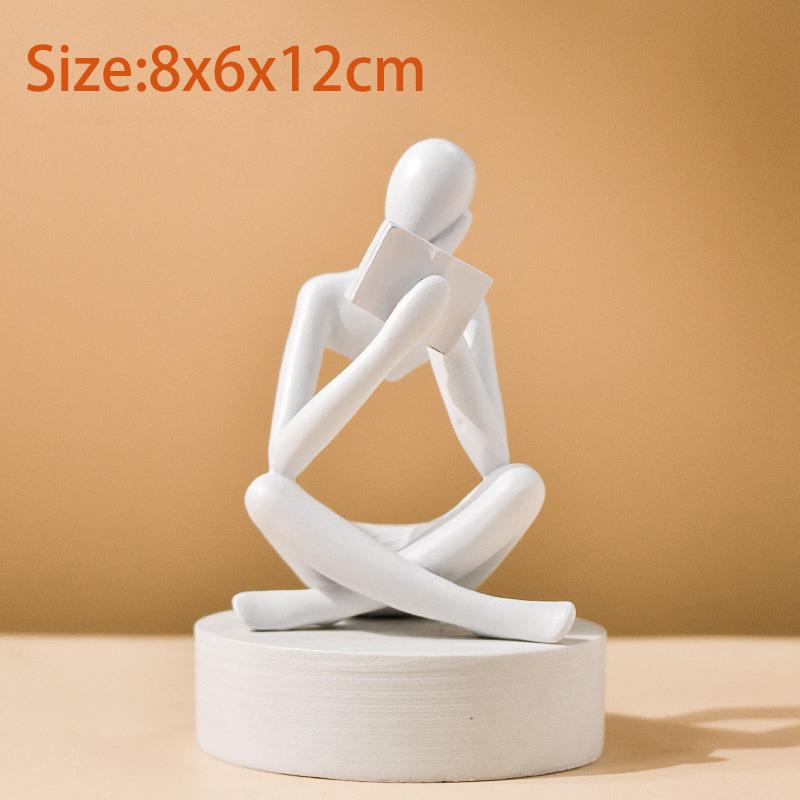 Bookshelf Decor Thinker Statue, Abstract Art Reading Thinker Sculpture Figurine Aesthetic, Modern Home Decoration for Living Room Office Desk Decor