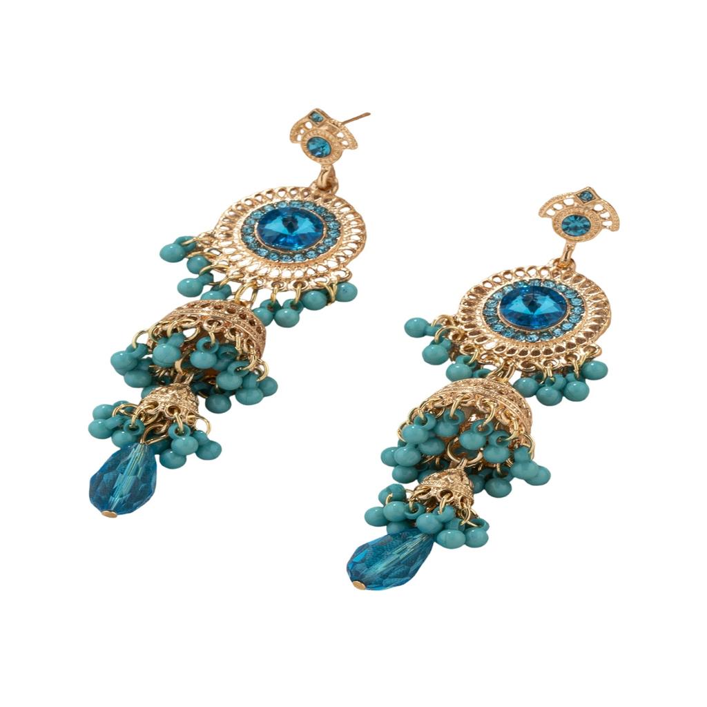 Fashionable Retro Ethnic Long Tassel Diamond Zircon Earrings For Women, , Courtly Elegance, Gorgeous Earrings