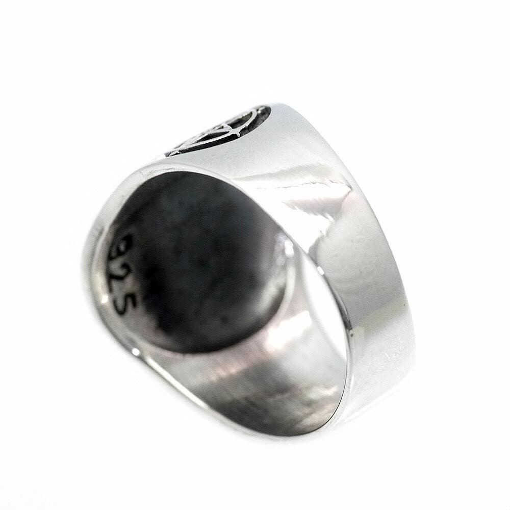 [Silver One] Sterling Silver 925 Five-Pointed Star Ring for Men [Size 15] Pentagram Star Ring