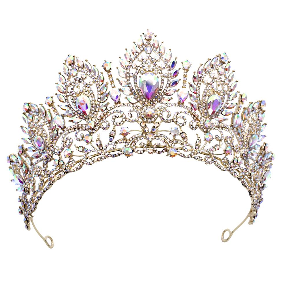 Vintage Opal Blue Crown Big Diadem Bride Crowns for Women Tiaras Wedding Dress Crown Hair Jewelry Princess Birthday Headdress