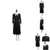 Die Addams Family Wednesday Cosplay Kostüm Schwarzes Kleid Halloween Party