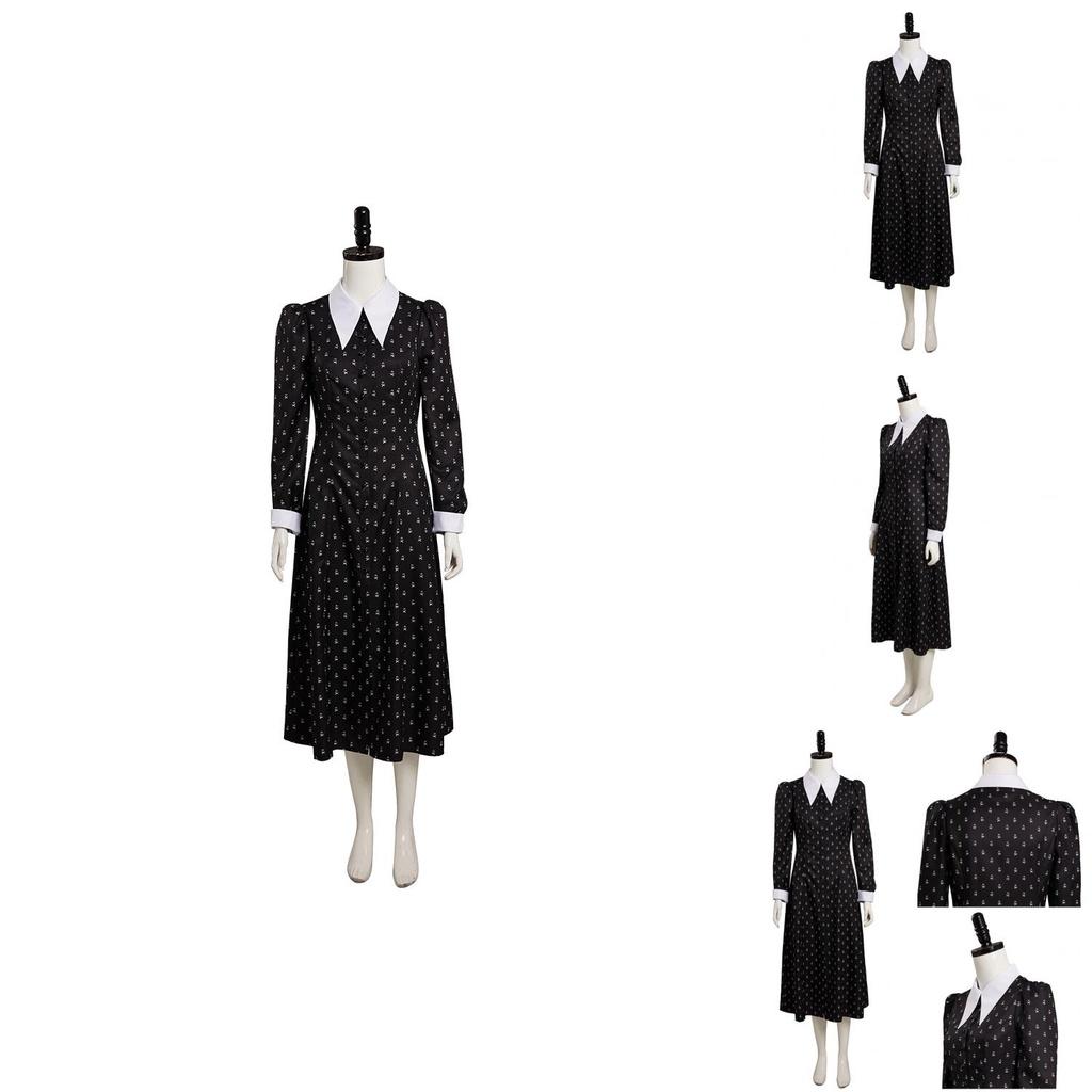 Die Addams Family Wednesday Cosplay Kostüm Schwarzes Kleid Halloween Party