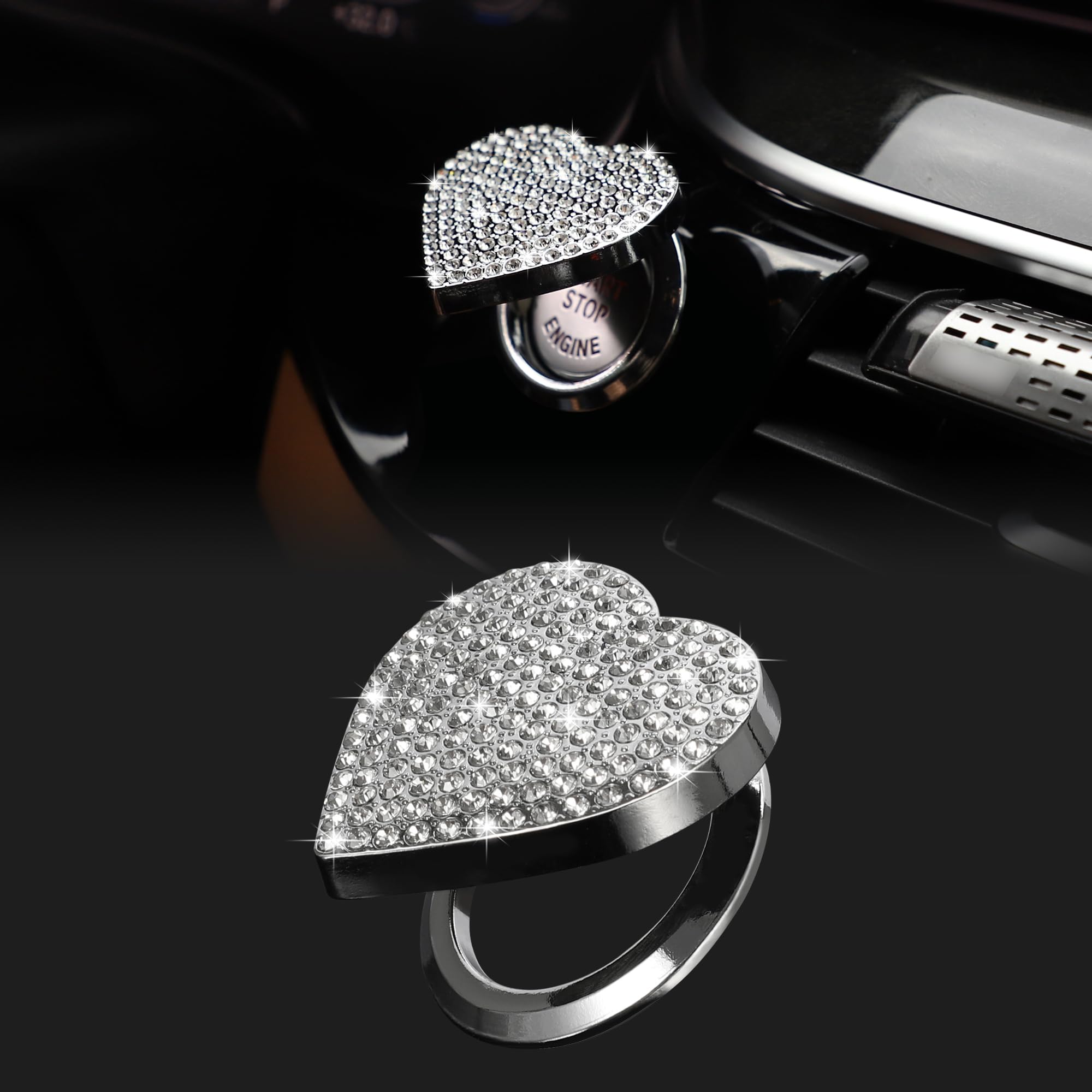 

TOMALLBling Car Engine Start Button Cover Diamond Interior Crystal Push Start Button Ring Sticker Sparkly Accessories Heart Bling Ignition Button