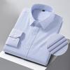Men Formal Shirt Long Sleeve Office Solid Color Striped Anti-Wrinkle Fashion Business Pocket White Social Shirt Men's Clothing