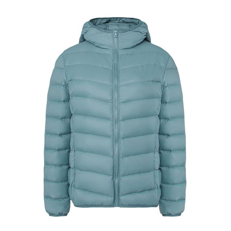 Women's Lightweight Hooded Down Jacket - 90% Down, Solid Color, Casual Warm Plus Size Coat for Autumn/Winter.
