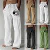 Men's Fashion Casual Loose Solid Color Comfortable Trousers Cotton Linen Printed Trousers