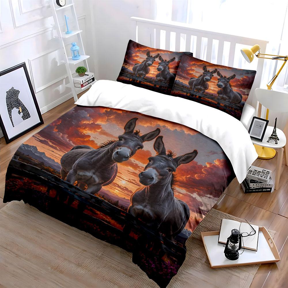 Two Donkeys At Sunset Duvet Cover Set With 3D Printing Design Soft Polyester Bedding Set All-Season Comfort Machine Washable