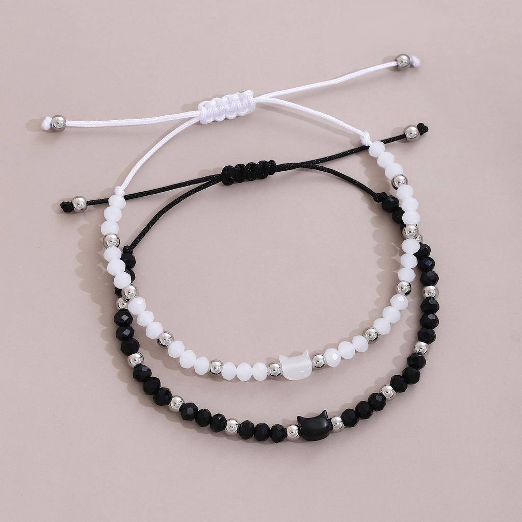 Elegant Cat Handmade Beaded Couple Bracelets Matching Set for Men and Women