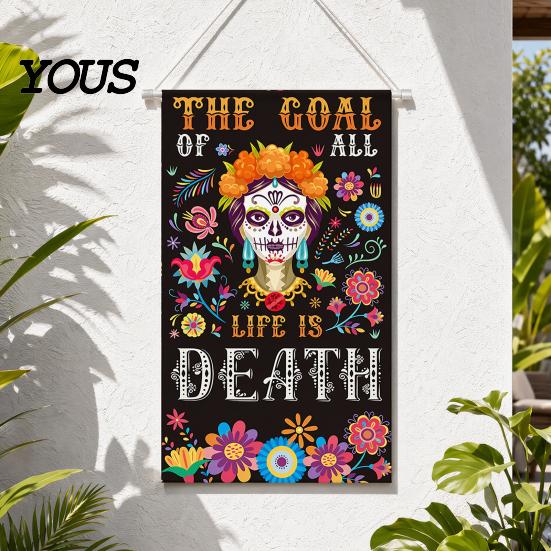 Wall Backdrop Day of The Dead Fabric Art, Mexican Fiesta Theme Colorful Sugar Exotic Themed Skull Hanging Tapestry Decoration for Photo Booth,
