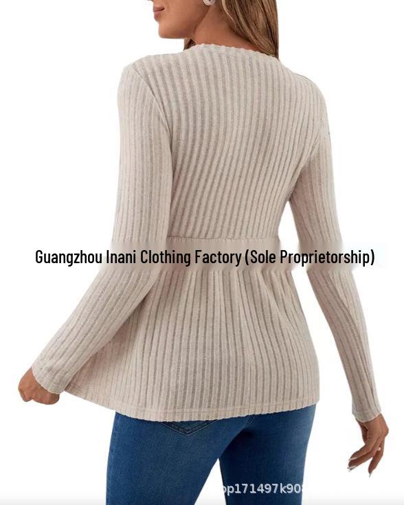 Long-Sleeve Solid Color Maternity Pullover T-Shirt