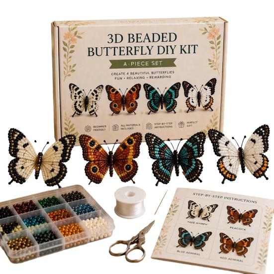 3D Beaded Butterfly Craft Kit Tiny Beaded Animal DIY Handmade Art Set D