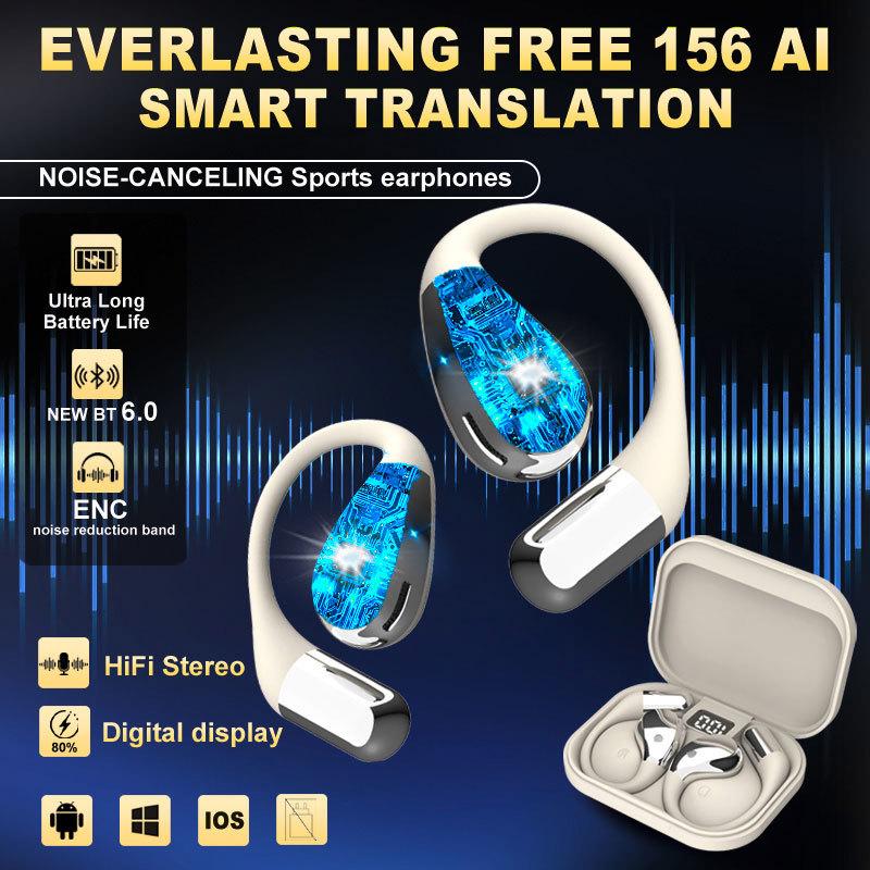 Závěsná bezdrátová Bluetooth 6.0 sluchátka Věčná volná AI Překlad jazyků v reálném čase 156 Sluchátka s dlouhou výdrží baterie Pro cestování Sport Učení