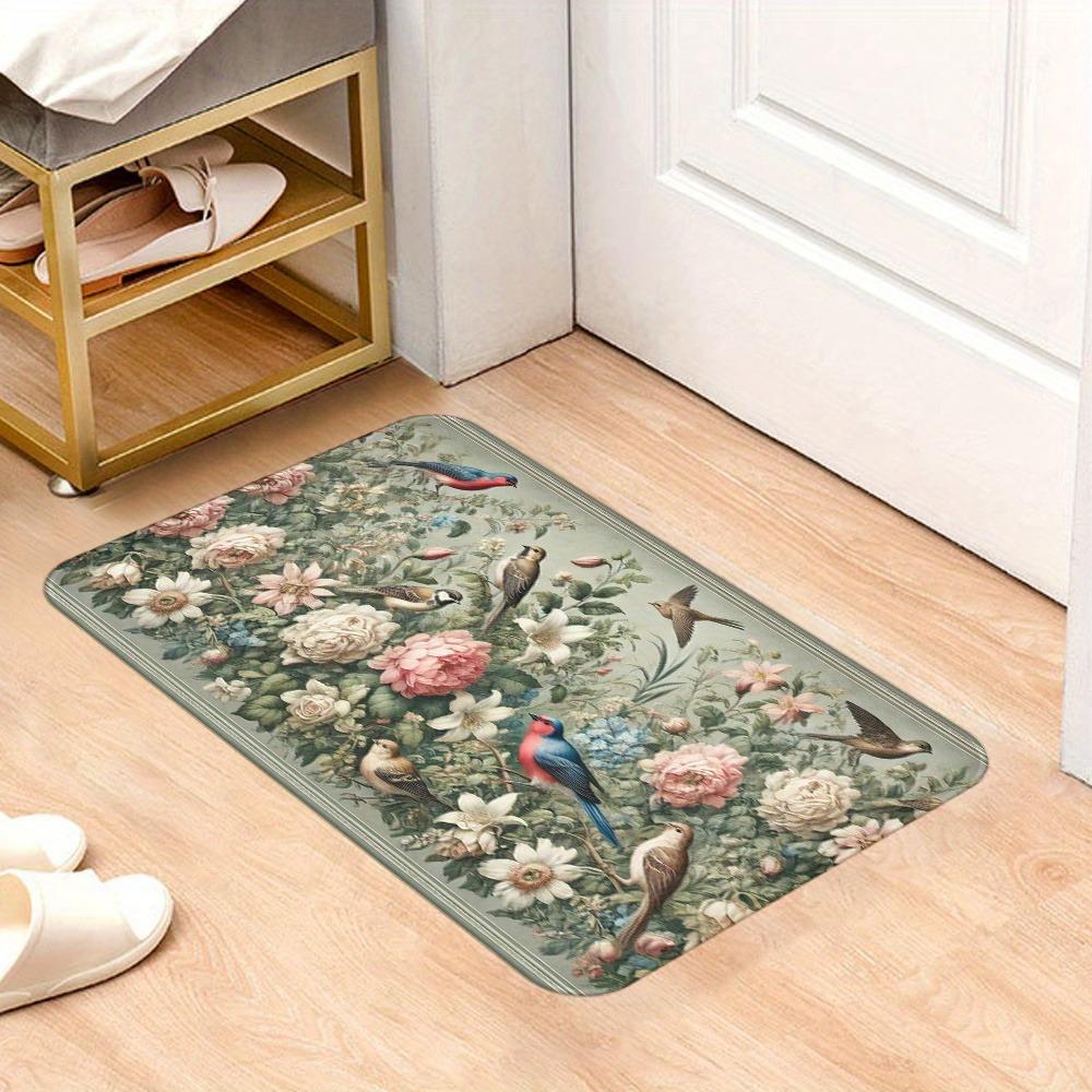 1PC Flower Bird Pattern Kitchen Rugs Non-Slip Door Mats Pop Design Bathroom Rug Bath Mat Carpet for Home Sink Laundry Decor